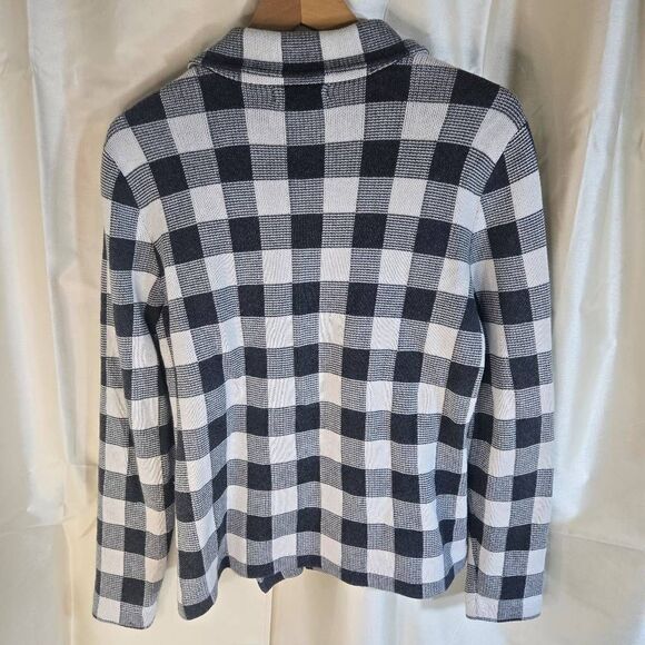 Chaps Zip Up sweater black and white checked flannel pattern women's large - Picture 2 of 9